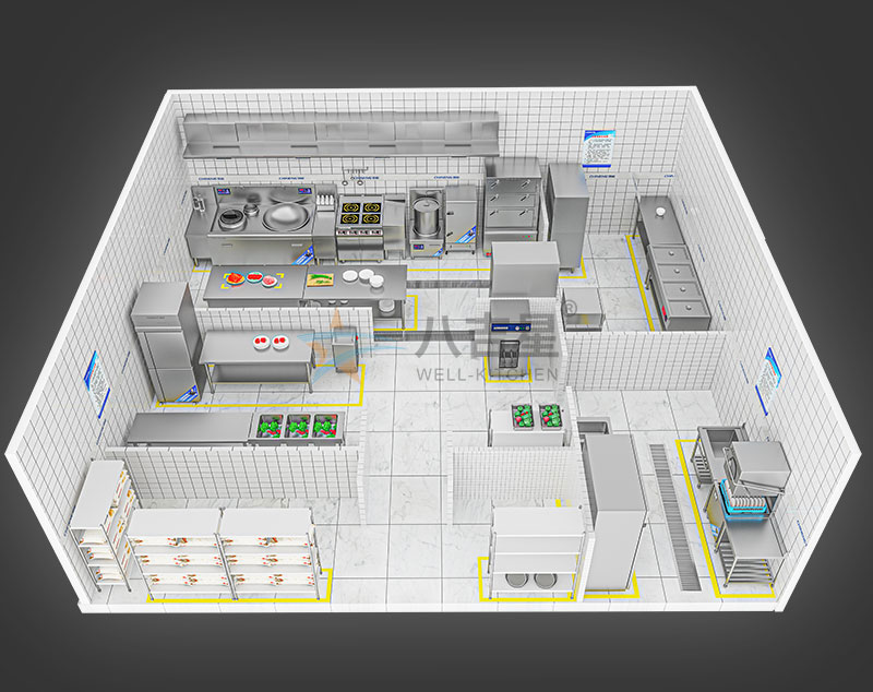 100-150人醫(yī)院食堂廚房工程3d效果圖
